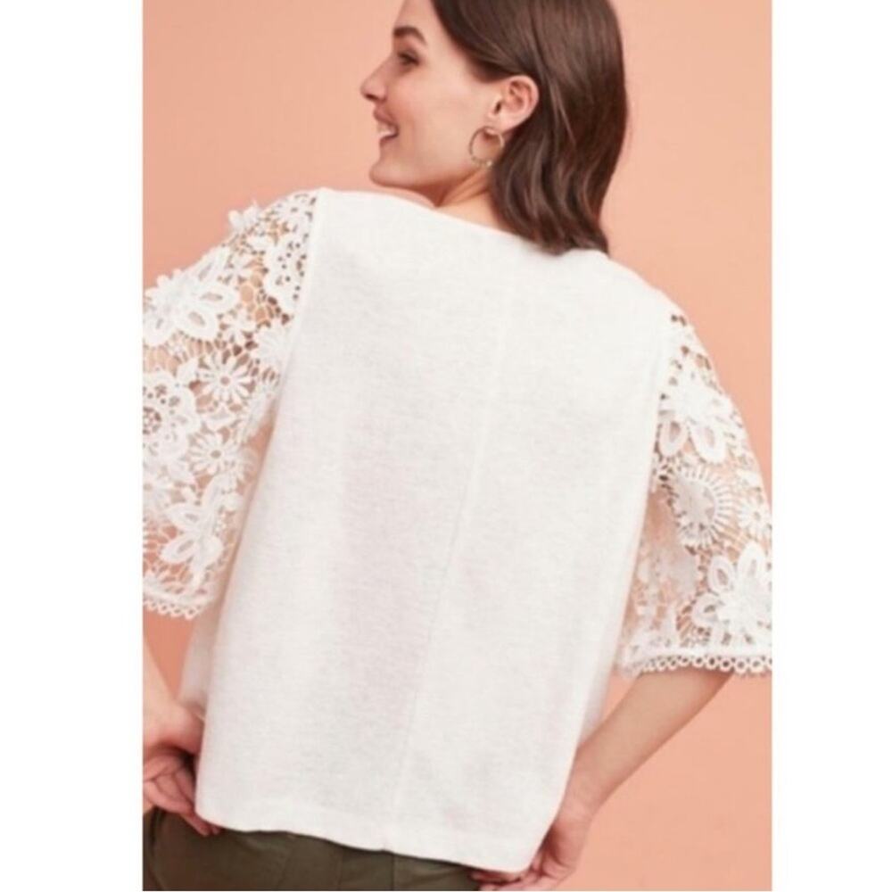 Anthropologie Eri + Ali Samara White Crochet Lace Bell Sleeve Top sz XS - Picture 2 of 8